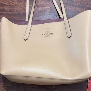 Coach Beige Leather Tote Bag